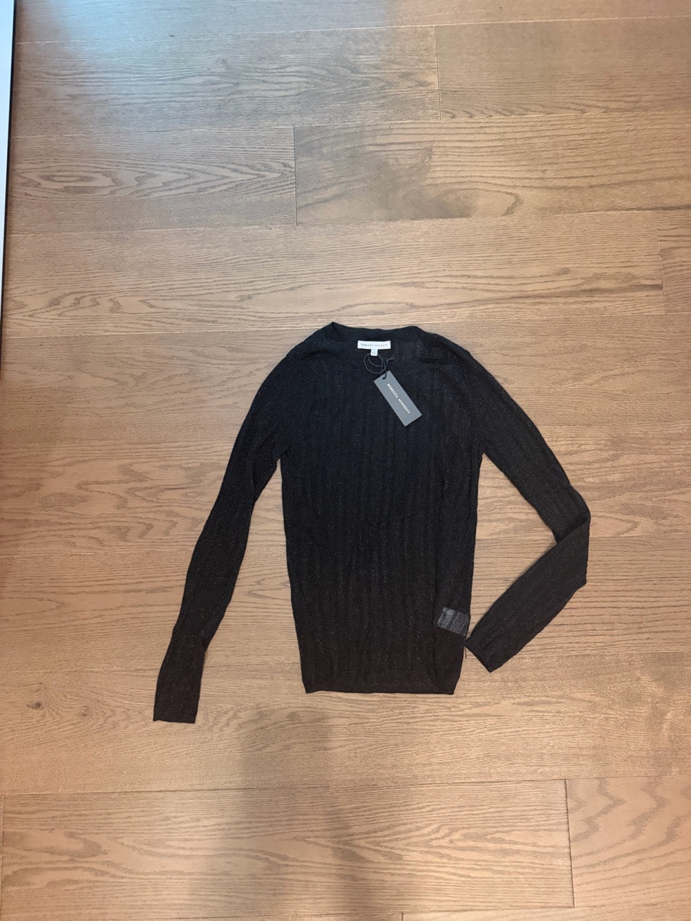 Rebecca Minkoff Black Metallic Ribbed Crewneck Sweater